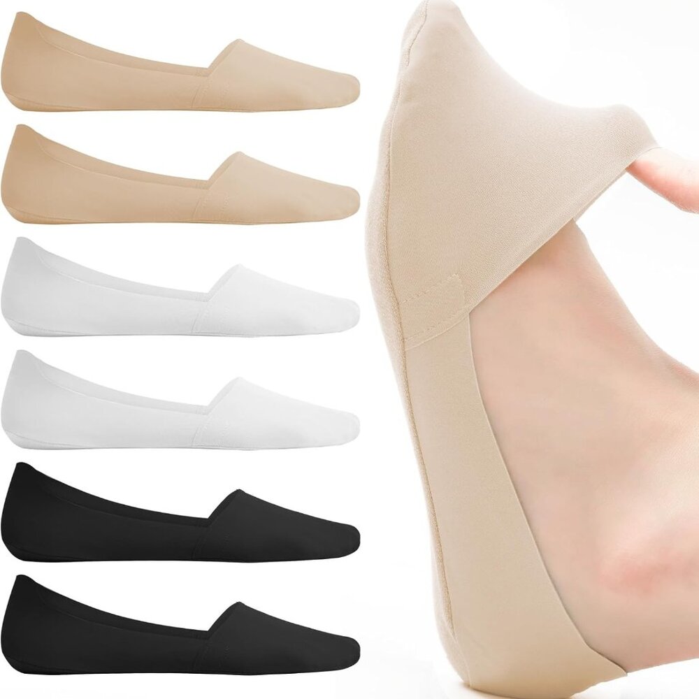No Show Socks Womens for Flats Loafers，No See Footies Nylon Non Slip Invisible L